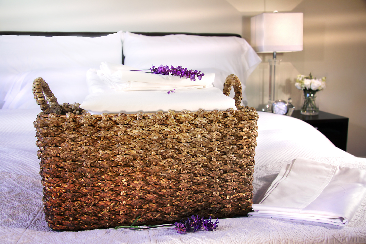 Linen Basket with White Sheets